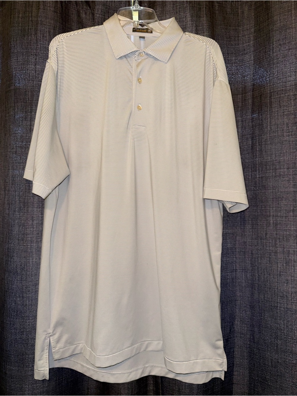 Peter Millar Men's LG Golf Polo Shirt Summer Comfort  White Black Stripes